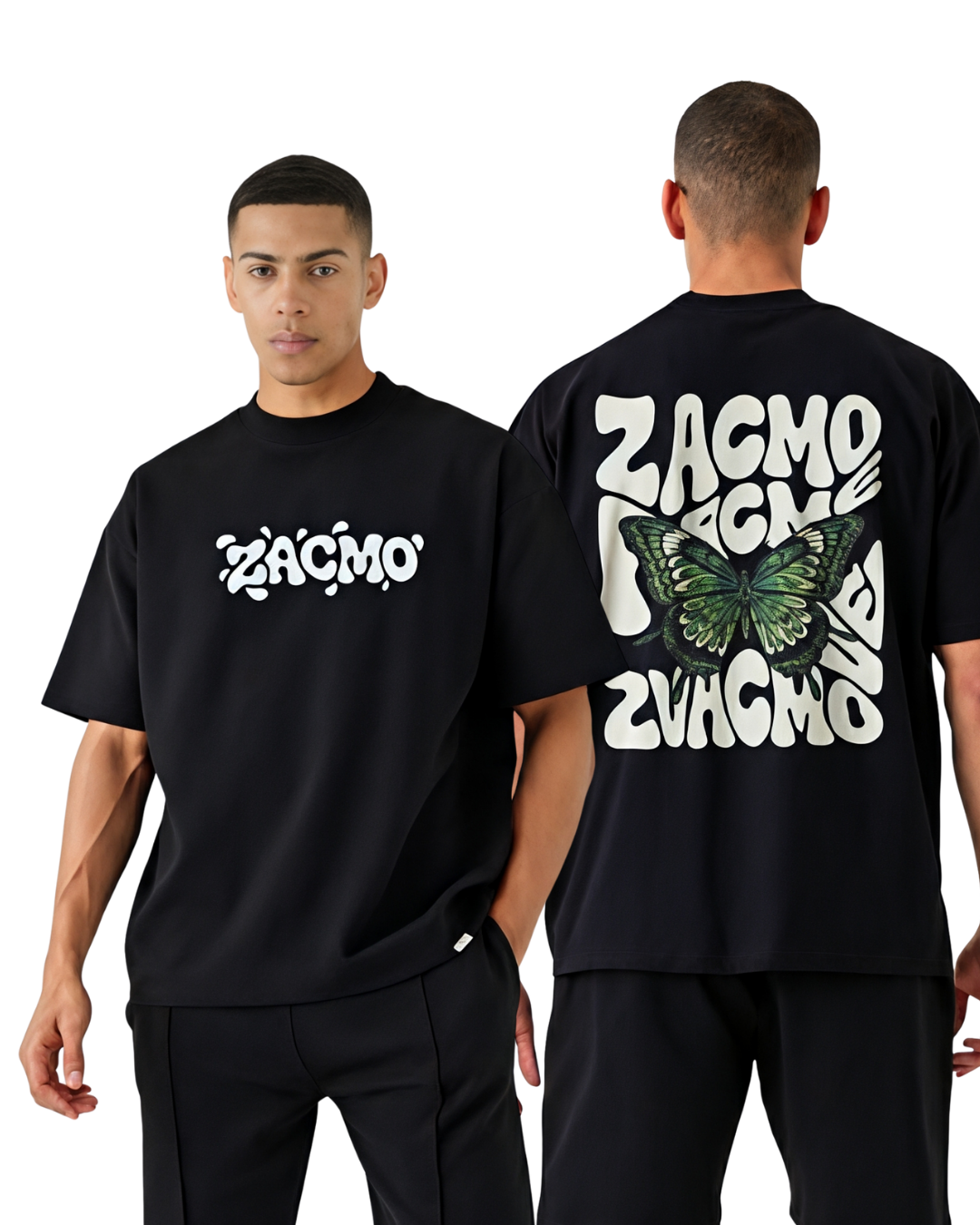 ZACMO Oversized T-Shirt for Men, Black, Butterfly Back Print, Short Sleeve, Crew Neck