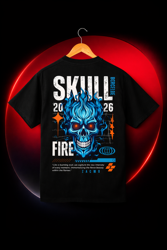 Zacmo "Blue Inferno" Skull Oversized Tee