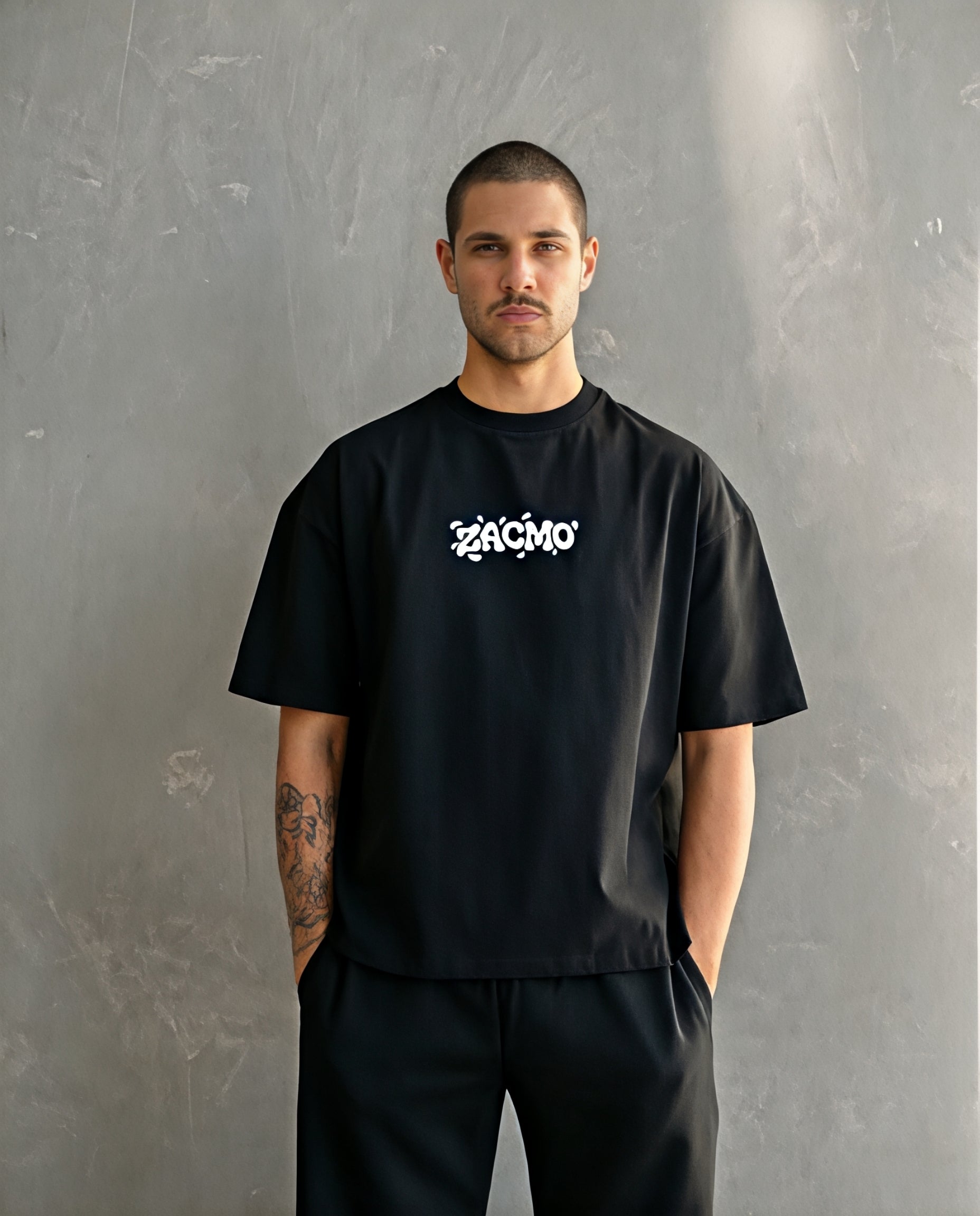 ZACMO Oversized T-Shirt for Men, Black, Butterfly Back Print, Short Sleeve, Crew Neck